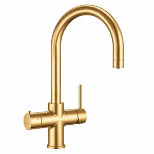 The tap in a brushed brass finish