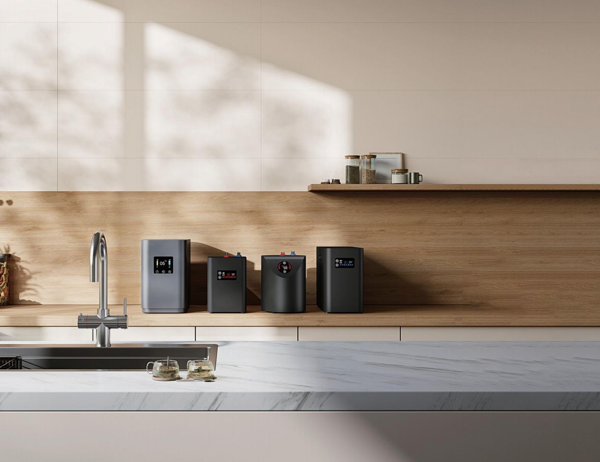 The under-counter machines that serve the kitchen tap, shown side by side